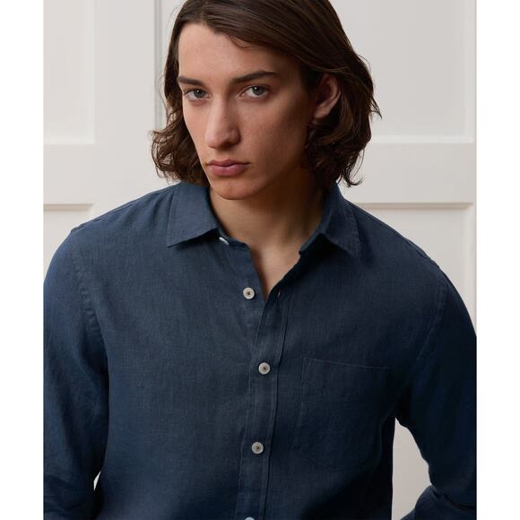 Todd Snyder Slim Sea Soft Irish Linen Point Collar Shirt Size Medium Blue - Picture 7 of 12